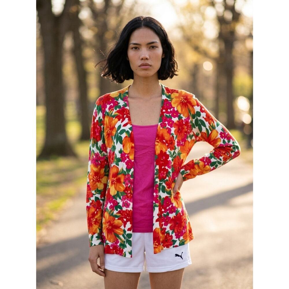 Jones NewYork Signature Women L ShelfTank Cardigan LongSleeve Floral Soft Casual - Picture 2 of 11